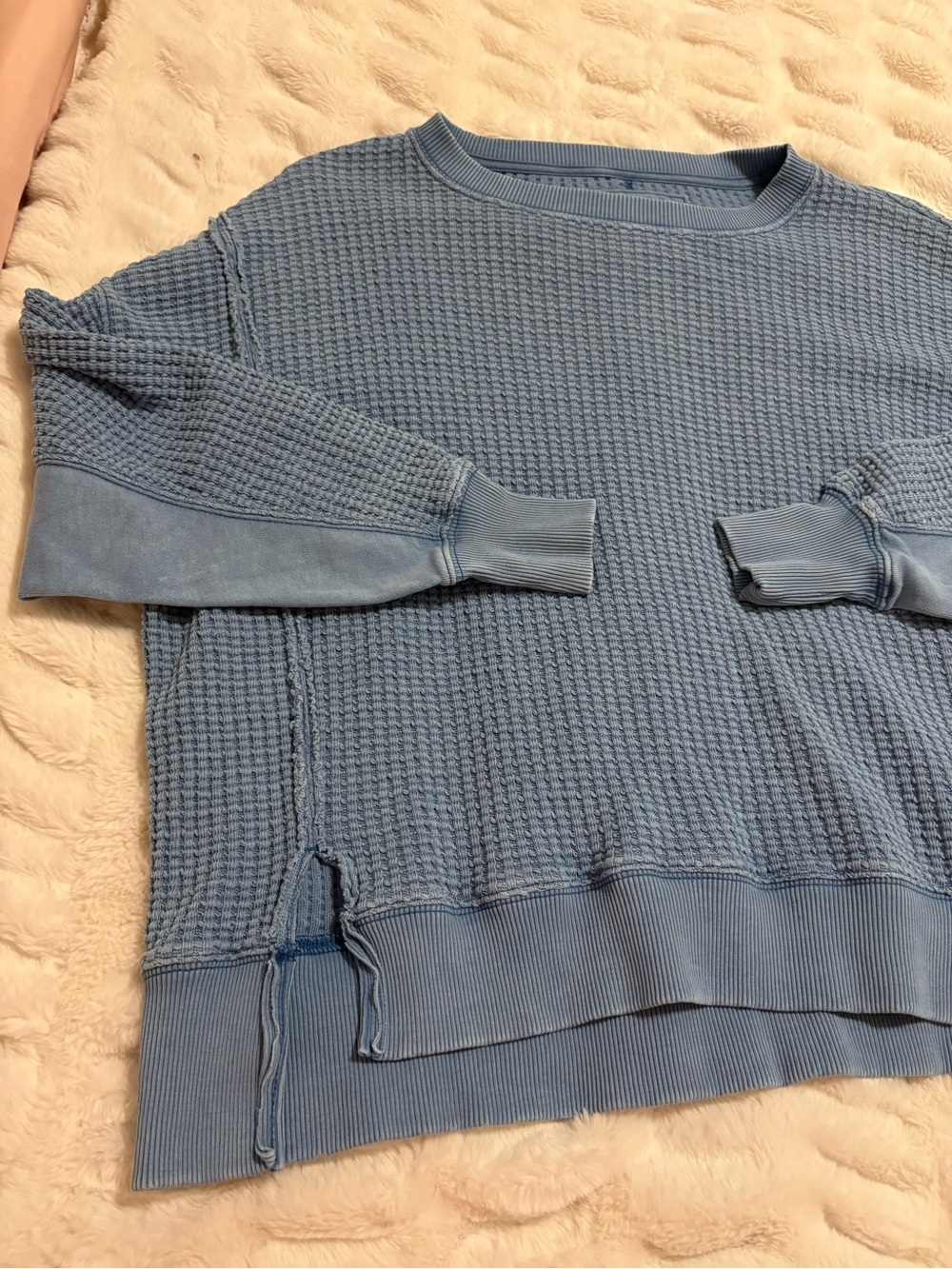 American Eagle Outfitters Women's Waffle Knit Crewneck Sweater - Dusty Blue
